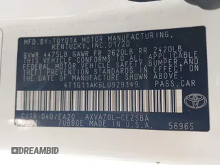 2020 Toyota Camry SE z VIN 4T1G11AK6LU929149, wystawiony jako IAAI lot #41837890 z przebiegiem 101 179 mil mil oraz . Historia ofert i sprzedaży dostępna na DreamBid. Obrazek 9.