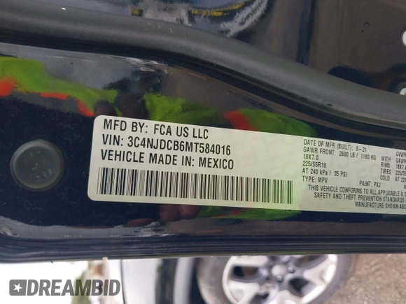 2021 Jeep Compass Limited with VIN 3C4NJDCB6MT584016, listed as a IAAI auction lot 42661401 with 68,455 mi miles and . Bid and sale history available at DreamBid. Image 9.