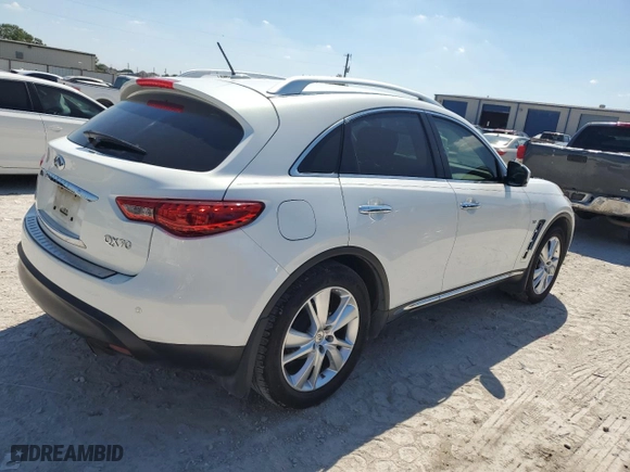 2014 Infiniti QX70 with VIN JN8CS1MWXEM412393, listed as a Copart auction lot 71877304 with 86,401 mi miles and Salvage Title. Bid and sale history available at carsss.com. Image 3.