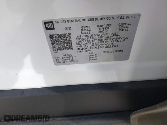 2021 GMC Terrain SLT with VIN 3GKALPEV2ML392243, listed as a IAAI auction lot 41337368 with 20,900 mi miles and . Bid and sale history available at DreamBid. Image 9.