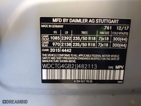 2018 Mercedes-Benz GLA with VIN WDCTG4GB2JJ482113, listed as a IAAI auction lot 41691867 with 109,936 mi miles. Bid and sale history available at carsss.com. Image 9.