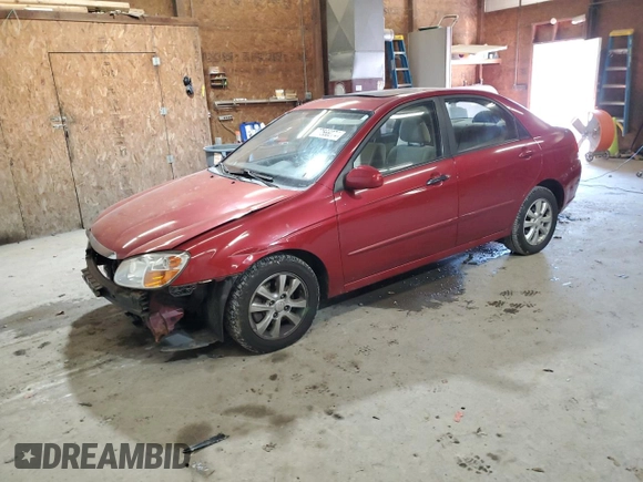 2009 Kia Spectra EX with VIN KNAFE222495664515, listed as a Copart auction lot 77566074 with 151,615 mi miles and Clean Title. Bid and sale history available at carsss.com. Image 1.