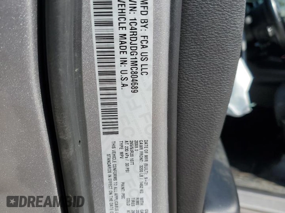 2021 Dodge Durango GT with VIN 1C4RDJDG1MC804689, listed as a Copart auction lot 52213945 with 56,201 mi miles and Salvage title. Bid and sale history available at DreamBid. Image 15.