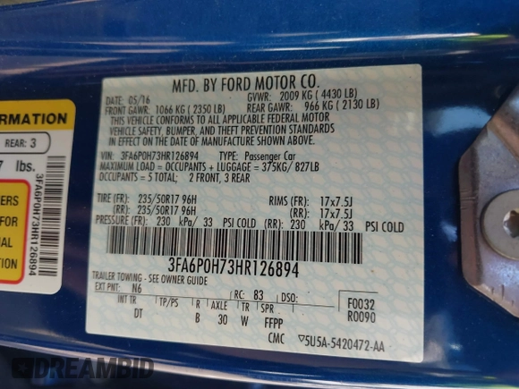 2017 Ford Fusion SE с VIN 3FA6P0H73HR126894, выставлен на аукционе IAAI как лот 39150428 с пробегом 96 692 миль миль и . История ставок и продаж доступна на DreamBid. Изображение 9.