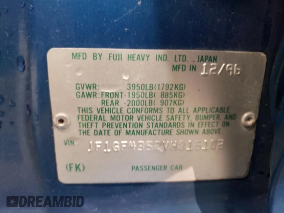 1997 Subaru Impreza L with VIN JF1GF4352VH815102, listed as a Copart auction lot 74046614 with 131,589 mi miles and Non repairable. Bid and sale history available at DreamBid. Image 12.