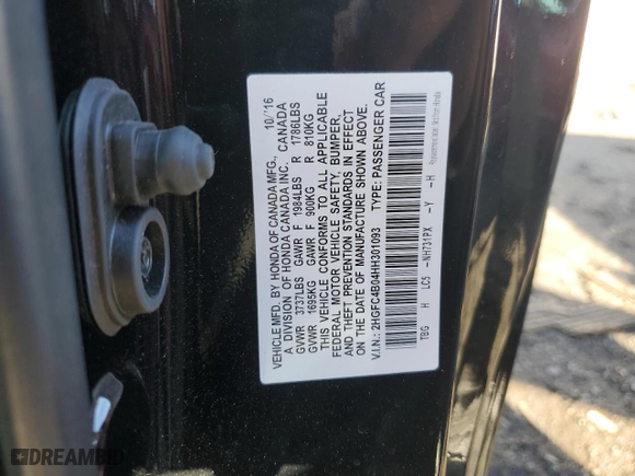 2017 Honda Civic Coupe LX-P with VIN 2HGFC4B04HH301093, listed as a Copart auction lot 47039595 with 93,331 mi miles and Salvage Title. Bid and sale history available at carsss.com. Image 12.