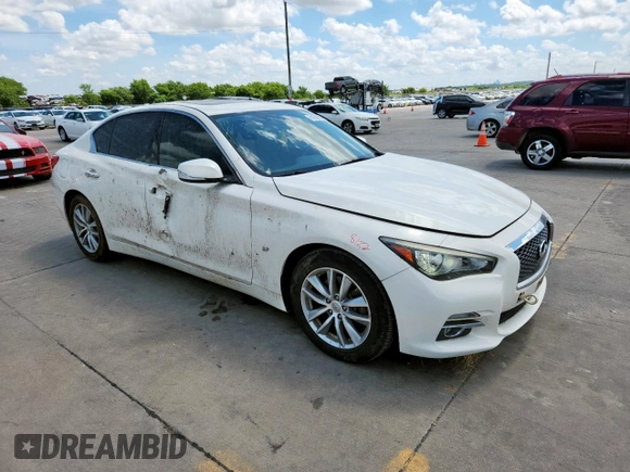 2015 Infiniti Q50 Premium with VIN JN1BV7APXFM337505, listed as a Copart auction lot 61900105 with 74,304 mi miles and Salvage title. Bid and sale history available at DreamBid. Image 4.