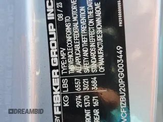 2023 Fisker Ocean One with VIN VCF1ZBU20PG003449, listed as a Copart auction lot 52629335 with Not Provided miles and Clean Title. Bid and sale history available at carsss.com. Image 13.