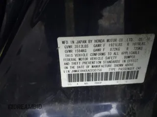 2010 Honda Fit Sport with VIN JHMGE8H4XAC030756, listed as a IAAI auction lot 42518860 with 294,662 mi miles and . Bid and sale history available at DreamBid. Image 9.