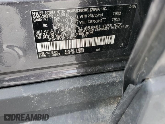 2024 Toyota RAV4 XLE Premium z VIN 2T3A1RFV2RC416702, wystawiony jako Copart lot #65414115 z przebiegiem 14 147 mil mil oraz Szkoda całkowita • Salvage title. Historia ofert i sprzedaży dostępna na DreamBid. Obrazek 13.