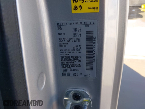 2020 Nissan NV200 S z VIN 3N6CM0KN9LK696801, wystawiony jako IAAI lot #41106619 z przebiegiem 80 786 mil mil oraz . Historia ofert i sprzedaży dostępna na DreamBid. Obrazek 9.