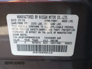 2015 Infiniti Q50 Premium with VIN JN1BV7AP8FM351418, listed as a IAAI auction lot 41488091 with 151,421 mi miles. Bid and sale history available at carsss.com. Image 9.