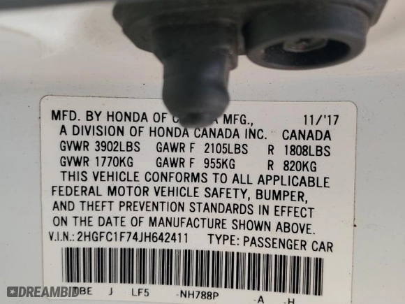 2018 Honda Civic Sedan EX-L with VIN 2HGFC1F74JH642411, listed as a Copart auction lot 51346795 with 0 mi miles and Salvage Title. Bid and sale history available at carsss.com. Image 13.
