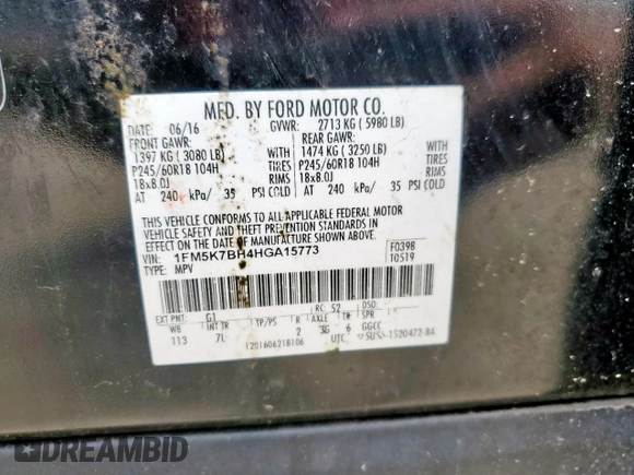 2017 Ford Explorer z VIN 1FM5K7BH4HGA15773, wystawiony jako Copart lot #60110575 z przebiegiem 99 122 mil mil oraz Szkoda całkowita • Salvage title. Historia ofert i sprzedaży dostępna na DreamBid. Obrazek 14.