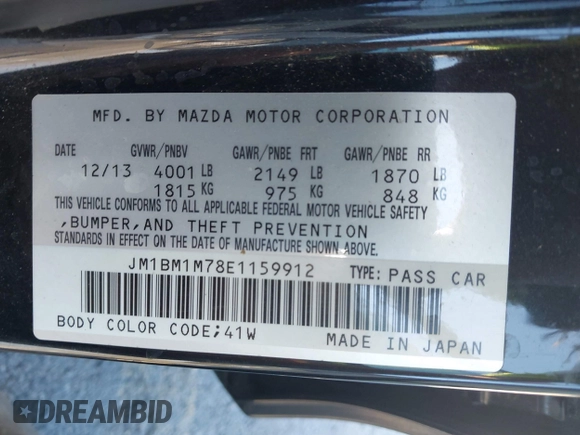 2014 Mazda 3 i Grand Touring z VIN JM1BM1M78E1159912, wystawiony jako IAAI lot #42079661 z przebiegiem 105 039 mil mil oraz . Historia ofert i sprzedaży dostępna na DreamBid. Obrazek 9.