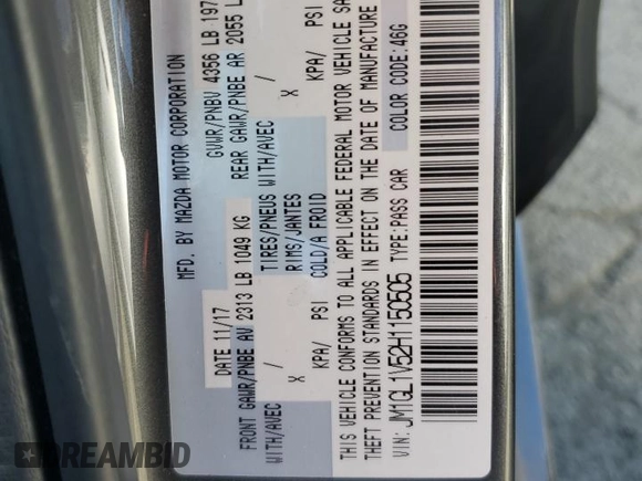 2017 Mazda 6 Touring with VIN JM1GL1V52H1150505, listed as a Copart auction lot 74971294 with 91,524 mi miles and Salvage Title. Bid and sale history available at carsss.com. Image 13.