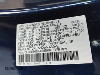 2024 Honda Odyssey Elite z VIN 5FNRL6H97RB057976, wystawiony jako IAAI lot #42428910 z przebiegiem 13 021 mil mil oraz . Historia ofert i sprzedaży dostępna na DreamBid. Obrazek 9.