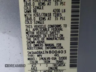 2007 Infiniti QX56 with VIN 5N3AA08A17N800403, listed as a Copart auction lot 69487054 with 107,007 mi miles and Salvage Title. Bid and sale history available at carsss.com. Image 13.