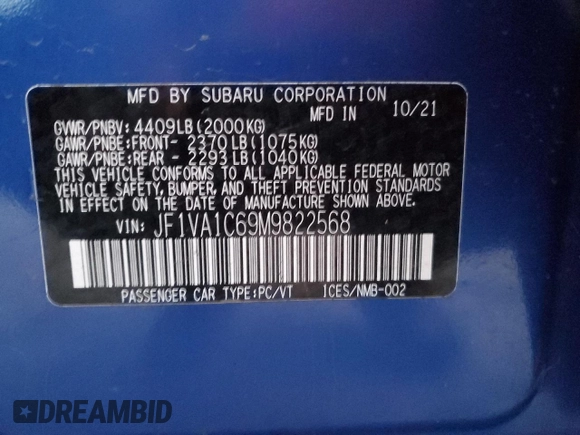 2021 Subaru WRX Premium with VIN JF1VA1C69M9822568, listed as a Copart auction lot 81833414 with 28,474 mi miles and Salvage Title. Bid and sale history available at carsss.com. Image 15.