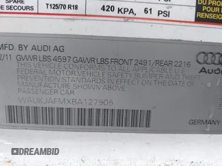 2011 Audi A3 2.0 TDI Premium Plus with VIN WAUKJAFMXBA127905, listed as a IAAI auction lot 41776090 with 263,015 mi miles. Bid and sale history available at carsss.com. Image 9.
