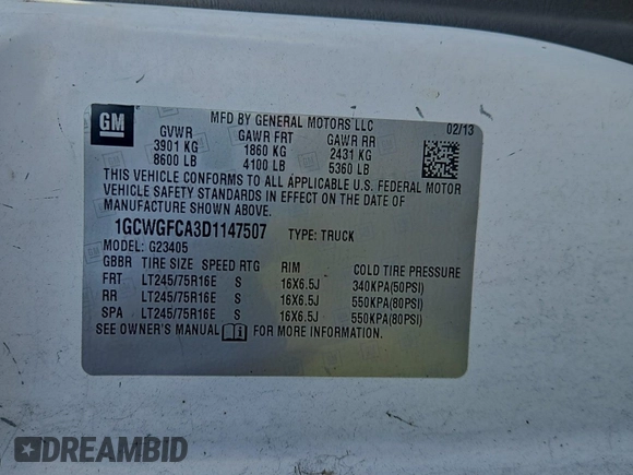 2013 Chevrolet Express Cargo with VIN 1GCWGFCA3D1147507, listed as a IAAI auction lot 42821437 with 234,091 mi miles and . Bid and sale history available at DreamBid. Image 40.