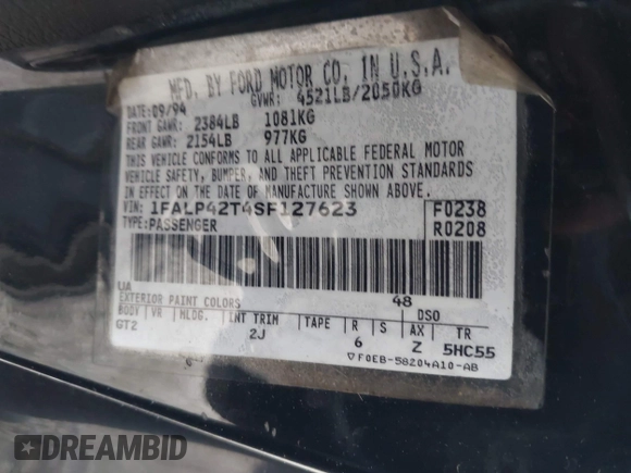 1995 Ford Mustang GT с VIN 1FALP42T4SF127623, выставлен на аукционе IAAI как лот 42041823 с пробегом 115 470 миль миль и . История ставок и продаж доступна на DreamBid. Изображение 9.
