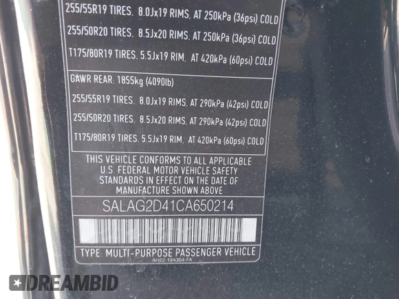 2012 Land Rover LR4 HSE with VIN SALAG2D41CA650214, listed as a IAAI auction lot 41539627 with 139,293 mi miles and . Bid and sale history available at DreamBid. Image 9.