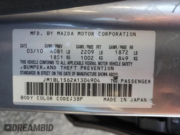 2010 Mazda 3 S Sport with VIN JM1BL1S62A1304904, listed as a Copart auction lot 88957355 with 108,630 mi miles and Salvage Title. Bid and sale history available at DreamBid. Image 12.