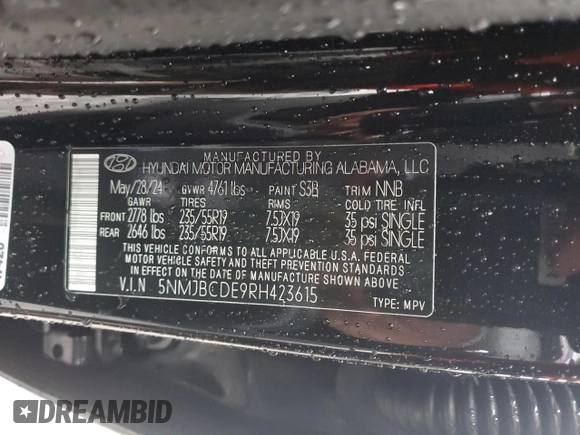 2024 Hyundai Tucson SEL z VIN 5NMJBCDE9RH423615, wystawiony jako Copart lot #56845595 z przebiegiem 15 587 mil mil oraz Szkoda całkowita • Salvage title. Historia ofert i sprzedaży dostępna na DreamBid. Obrazek 14.