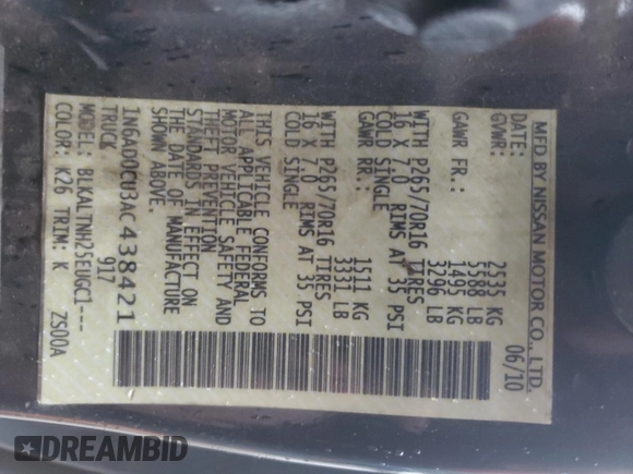 2010 Nissan Frontier SE z VIN 1N6AD0CU3AC438421, wystawiony jako Copart lot #87771565 z przebiegiem 110 179 mil mil oraz Szkoda całkowita • Salvage title. Historia ofert i sprzedaży dostępna na DreamBid. Obrazek 12.