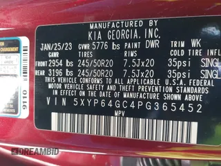 2023 Kia Telluride S with VIN 5XYP64GC4PG365452, listed as a IAAI auction lot 41772899 with 51,599 mi miles and . Bid and sale history available at DreamBid. Image 9.