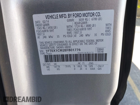 2014 Ford F-150 XL with VIN 1FTEX1CM2EFB01776, listed as a IAAI auction lot 41806274 with 157,704 mi miles. Bid and sale history available at carsss.com. Image 9.