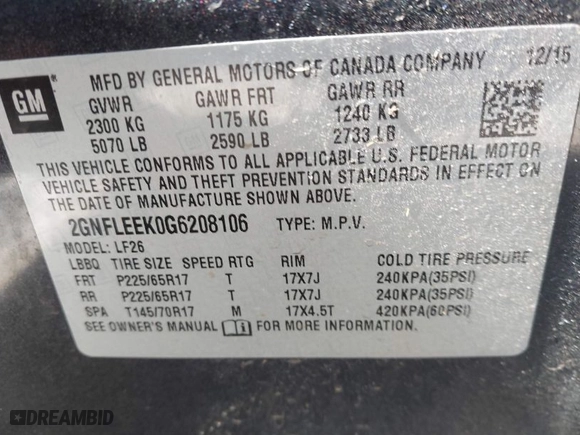2016 Chevrolet Equinox LS with VIN 2GNFLEEK0G6208106, listed as a IAAI auction lot 41851981 with 173,506 mi miles. Bid and sale history available at carsss.com. Image 9.