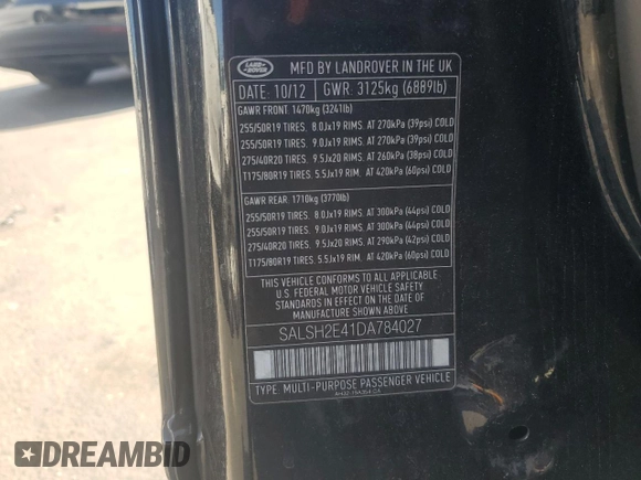 2013 Land Rover Range Rover Sport SC z VIN SALSH2E41DA784027, wystawiony jako Copart lot #62400115 z przebiegiem 104 189 mil mil oraz Szkoda całkowita • Salvage title. Historia ofert i sprzedaży dostępna na DreamBid. Obrazek 13.