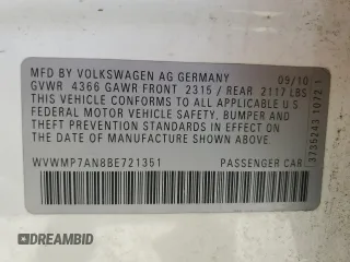 2011 Volkswagen CC Sport с VIN WVWMP7AN8BE721351, выставлен на аукционе Copart как лот 59927035 с пробегом 140 724 миль миль и Чистый • Clean title. История ставок и продаж доступна на DreamBid. Изображение 12.