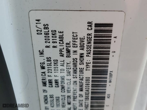 2014 Honda Accord Coupe EX-L with VIN 1HGCT1B8XEA008090, listed as a Copart auction lot 48905025 with 112,707 mi miles and Salvage Title. Bid and sale history available at carsss.com. Image 12.
