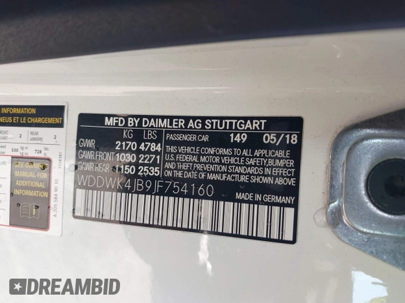 2018 Mercedes-Benz C 300 with VIN WDDWK4JB9JF754160, listed as a IAAI auction lot 41156623 with 71,289 mi miles and . Bid and sale history available at DreamBid. Image 9.