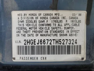 1996 Honda Civic LX "O" w/Air with VIN 2HGEJ6672TH527324, listed as a Copart auction lot 63497914 with 342,931 mi miles and Salvage Title. Bid and sale history available at carsss.com. Image 13.