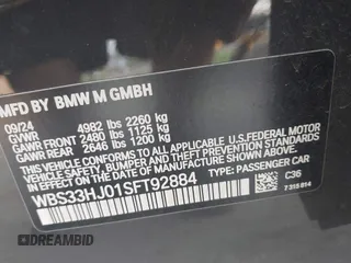 2025 BMW M3 Competition xDrive with VIN WBS33HJ01SFT92884, listed as a IAAI auction lot 42473044 with 7,617 mi miles and . Bid and sale history available at DreamBid. Image 9.