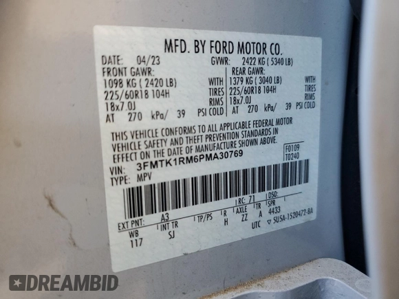 2023 Ford Mustang Mach-E Select with VIN 3FMTK1RM6PMA30769, listed as a Copart auction lot 53820885 with 50,776 mi miles and Salvage title. Bid and sale history available at DreamBid. Image 12.