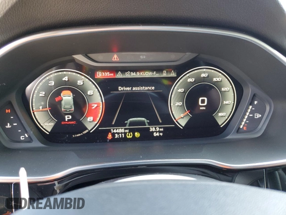 2023 Audi Q3 S line Premium Plus with VIN WA1EECF34P1117590, listed as a Copart auction lot 57404685 with 14,486 mi miles and Salvage title. Bid and sale history available at DreamBid. Image 9.