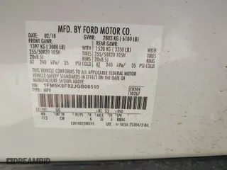 2018 Ford Explorer Limited with VIN 1FM5K8F82JGB08510, listed as a IAAI auction lot 41780565 with 164,381 mi miles. Bid and sale history available at carsss.com. Image 9.
