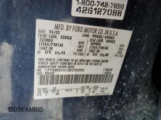 2002 Ford F-350 XL with VIN 1FTSW31S12EC95592, listed as a Copart auction lot 87092644 with 212,043 mi miles and Clean title. Bid and sale history available at DreamBid. Image 12.