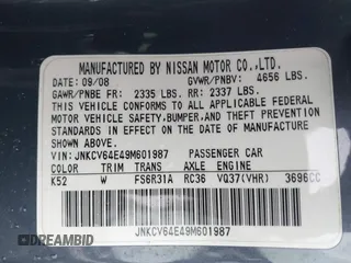 2009 Infiniti G37 with VIN JNKCV64E49M601987, listed as a IAAI auction lot 42012422 with 233,821 mi miles and . Bid and sale history available at carsss.com. Image 9.
