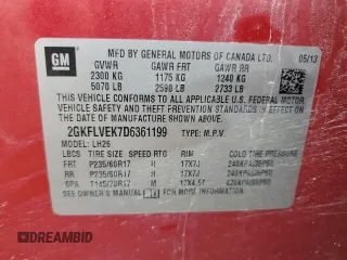 2013 GMC Terrain SLT with VIN 2GKFLVEK7D6361199, listed as a Copart auction lot 62994525 with 187,106 mi miles and Clean title. Bid and sale history available at DreamBid. Image 13.