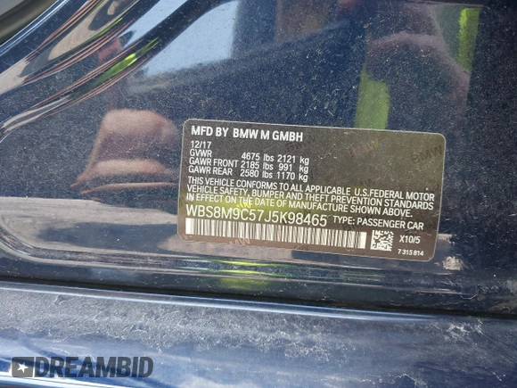 2018 BMW M3 z VIN WBS8M9C57J5K98465, wystawiony jako IAAI lot #41918104 z przebiegiem 44 100 mil mil oraz . Historia ofert i sprzedaży dostępna na DreamBid. Obrazek 9.
