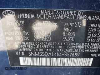 2021 Hyundai Santa Fe Calligraphy z VIN 5NMS5DAL4MH352689, wystawiony jako IAAI lot #41740911 z przebiegiem 15 589 mil mil oraz . Historia ofert i sprzedaży dostępna na DreamBid. Obrazek 9.