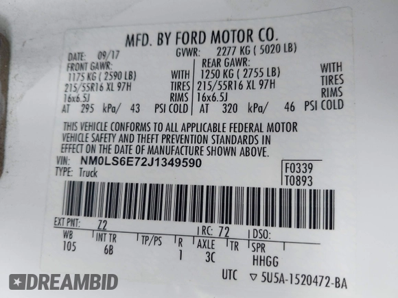 2018 Ford Transit Connect XL with VIN NM0LS6E72J1349590, listed as a IAAI auction lot 41541370 with 115,618 mi miles and . Bid and sale history available at DreamBid. Image 9.