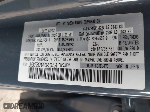 2023 Mazda CX-5 S Preferred with VIN JM3KFBCM9P0230784, listed as a IAAI auction lot 41721349 with 40,958 mi miles and . Bid and sale history available at carsss.com. Image 9.