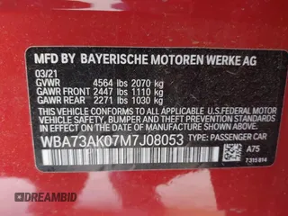 2021 BMW 2 Series 228i xDrive with VIN WBA73AK07M7J08053, listed as a IAAI auction lot 42357914 with 59,537 mi miles and . Bid and sale history available at DreamBid. Image 9.